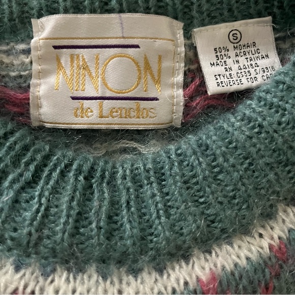 Vintage Mohair Blend Nino de Lendos Grandma Nordic Icelandic Sweater Green Small - Picture 7 of 7